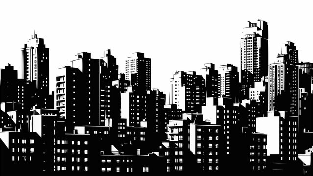 Monochromatic Cityscape Silhouette of Tall Buildings.