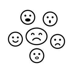 Central sad face surrounded by diverse emotions, representing emotional complexity
