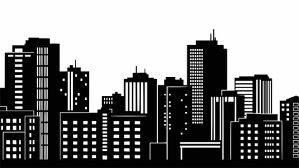 Fototapeta premium Modern City Skyline Silhouette Black and White Buildings.
