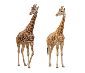 Two standing giraffes isolated on white background