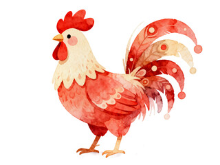 Watercolor Rooster Illustration: A vibrant illustration showcasing a majestic rooster, rendered in watercolor, with a focus on rich textures and captivating hues.
