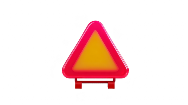 Red yellow triangle warning sign plastic reflective emergency roadside marker isolated on transparency background safety alert symbol caution transportation clean simple design - Powered by Adobe