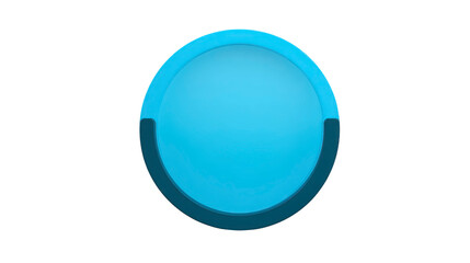 Blue circular button with modern, minimal design, featuring light blue center and dark blue curved accent at bottom, isolated on transparent background