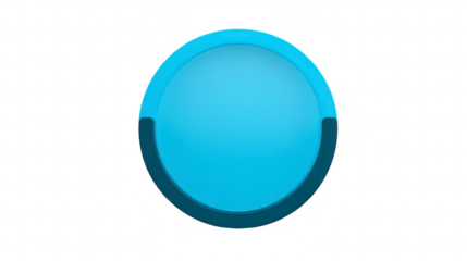 Blue circular button with modern, minimal design, featuring light blue center and dark blue curved accent at bottom, isolated on transparent background