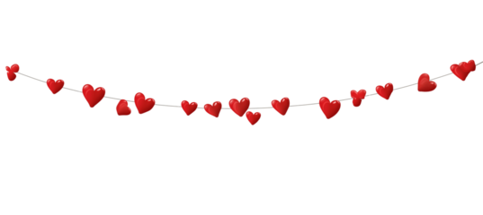 Red Heart Garland String Lights isolated on a transparent background 1