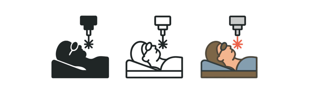 laser dermatology patient lying on bed with eye shields and laser light