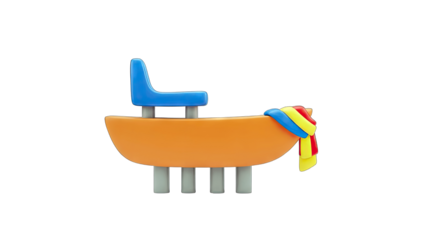 Toy Boat with Scarf on White Background