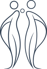 Minimalist line art of two simple, abstract human figures standing quietly, conveying peace and connection, white background.