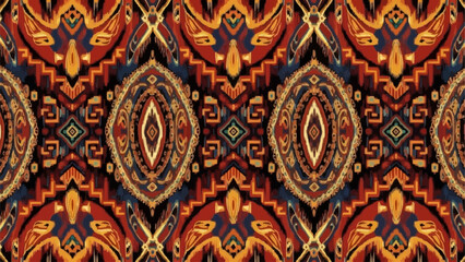 Intricate Tribal Pattern with Rich Earthy Tones and Geometric Motifs.