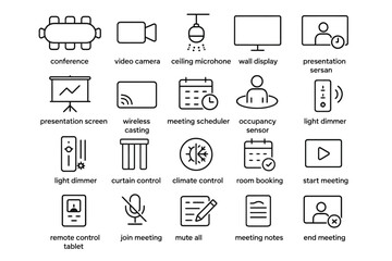 Meeting and conference technology icons for efficient office setup