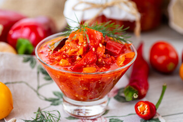 Traditional salad of red sweet peppers