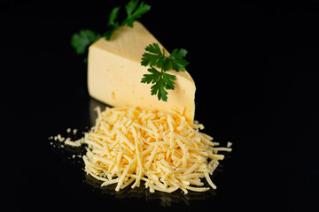 Fresh organic cheese for lunch with grated topping detail