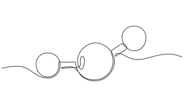 Carbon dioxide molecular model vector illustration continuous one line drawing animation, Molecule of Carbon dioxide. Molecular formula: CO2. Chemical model: Ball and Stick. Isolated Transparent