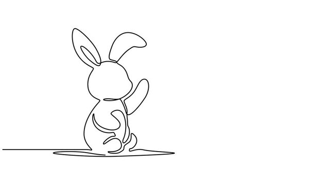 Continuous one line drawing of Easter Bunny rabbit, Easter rabbit with egg, one line drawing animation. Video clip with alpha channel, Cute bunny rabbit, Single line drawing animation, Easter.
