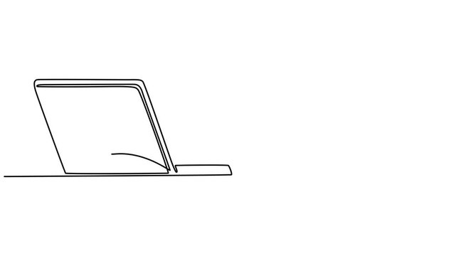Animation of a single line drawing of a laptop. Continuous contour movement of a laptop. Continuous video with one line, Video. One continuous line drawing of computer laptop