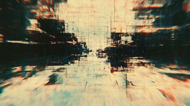 Abstract background presenting a corrupted digital city street with grid lines, glitch effects, and motion blur, illustrating concepts of technology, data, and communication - Powered by Adobe