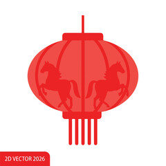 Obraz premium A vibrant red lantern icon with horse designs for Chinese New Year 2026 celebrations on a white background with a modern vector style and festive mood.