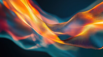 Abstract particle wave creates a vibrant digital background, symbolizing advanced technology, data flow, and energetic network connections in a futuristic design