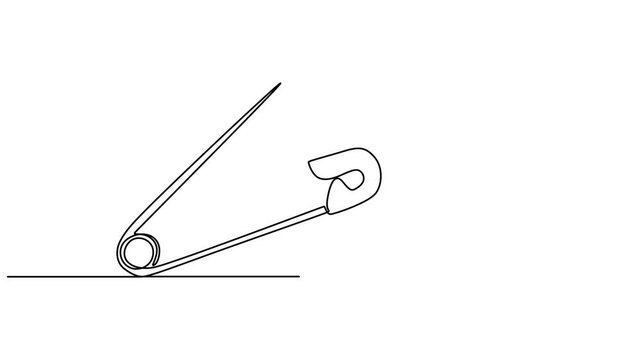 safety pin continuous one line drawing animation, Self drawing line animation safety pin continuous one line drawing, single line art doodle outline safety pin vector illustration, 4k animation video.