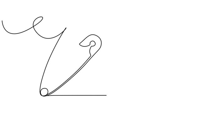 safety pin continuous one line drawing animation, Self drawing line animation safety pin continuous one line drawing, single line art doodle outline safety pin vector illustration, 4k animation video.