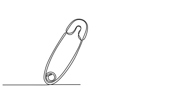 safety pin continuous one line drawing animation, Self drawing line animation safety pin continuous one line drawing, single line art doodle outline safety pin vector illustration, 4k animation video.