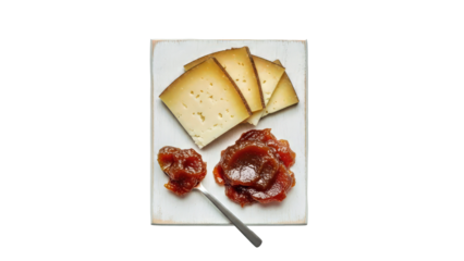 Aged Manchego Cheese Platter with Spicy Fig Spread on White Wood Serving Board