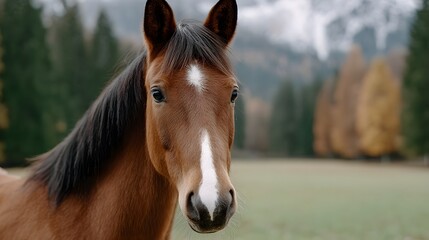 Obraz premium Horse portrait, Close-up, Animal, Nature, Autumn, Strength.