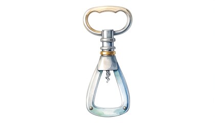 Elegant silver corkscrew with beige handle, depicted with watercolor texture against a clean white background