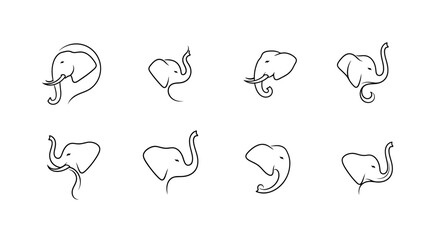 Fototapeta premium Minimalist elephant head logos set on white background for branding