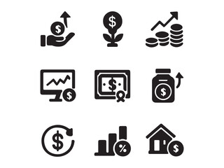 black and white icons set