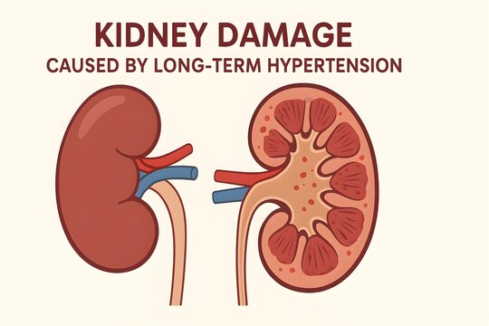 Kidney damage caused by long term hypertension 