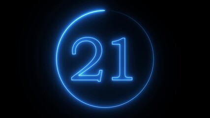 futuristic blue neon countdown timer from 25 to 0 with circular motion. 25 second countdown timer animation with neon number text glowing from 25 to 0 with interesting circle animation. - Powered by Adobe