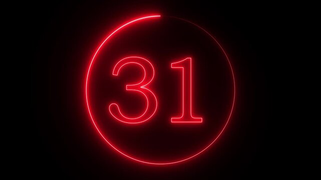 electric red saber style 35s countdown with glowing circle animation. 35 second countdown timer animation with neon number text glowing from 35 to 0 with interesting circle animation.
