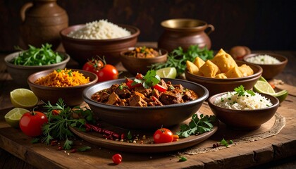 Traditional Comfort Food with Rice and Savory Curry in Rustic Style