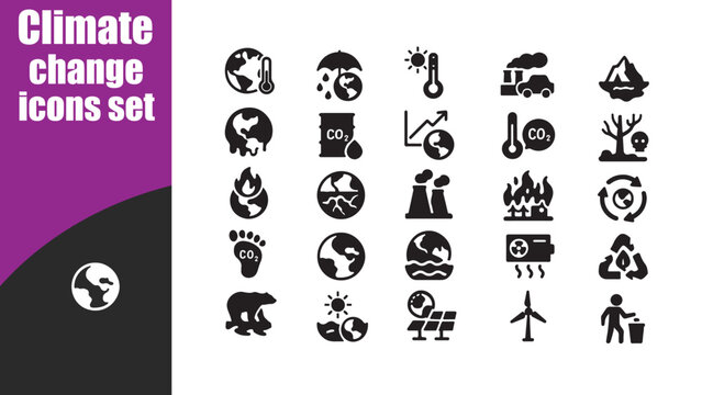 Climate change icons set 