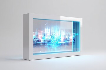 Futuristic Display Device: A sleek, modern display device showcasing a vibrant digital cityscape, its transparent screen offering a glimpse into the future.