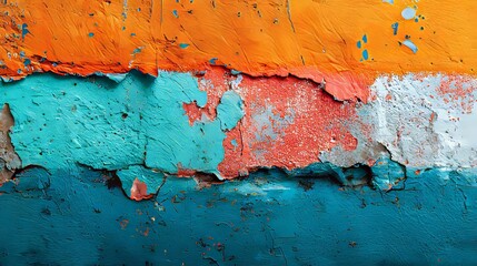 Colorful Grunge Peeling Layers of Vibrant Orange with Teal, and and Red Texture.