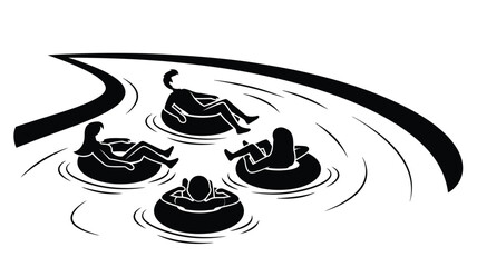 People relaxing on inner tubes in water a striking design silhouette © MDAUAL