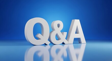 White 3d q and a text on reflective blue background for presentations