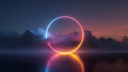 Neon Circle Dreamy Horizon with Futuristic Landscape.