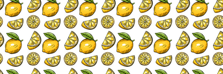Colorful seamless lemon pattern with slices and wedges