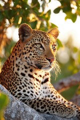 Naklejka premium Majestic leopard portrait in natural habitat