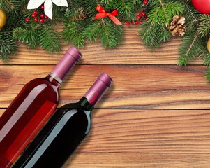 New Year 2026 celebration with branch, champagne on table