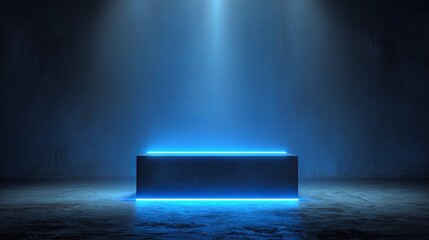 Glowing Neon Stage Illuminated block in darkness.
