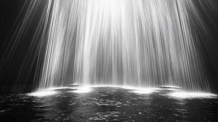 Light beams are pouring down from above, creating bright, glowing spots on a dark, textured water surface, evoking a sense of dramatic illumination, spiritual presence, and abstract purity