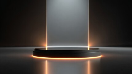 Glowing Black Podium Spotlight on Success with Minimalist Stage.