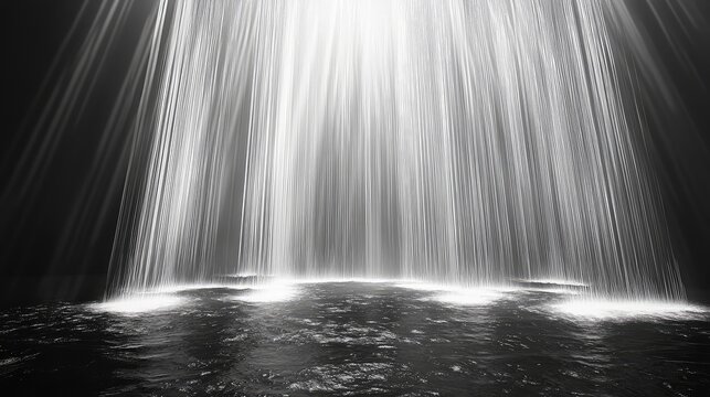 Light beams are pouring down from above, creating bright, glowing spots on a dark, textured water surface, evoking a sense of dramatic illumination, spiritual presence, and abstract purity - Powered by Adobe