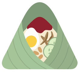 Vector illustration of nasi lemak (fatty rice) wrapped in banana leaf
