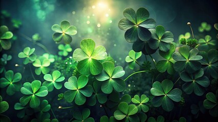Lush Green Clover Leaves Bask in the Soft Glow of Sunlight, Creating a Serene and Enchanting Natural Scene