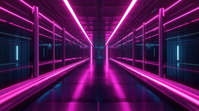 Abstract digital tunnel glowing with vibrant neon lights, creating a futuristic pathway for technology, data flow, and virtual experiences in modern cyberspace - Powered by Adobe